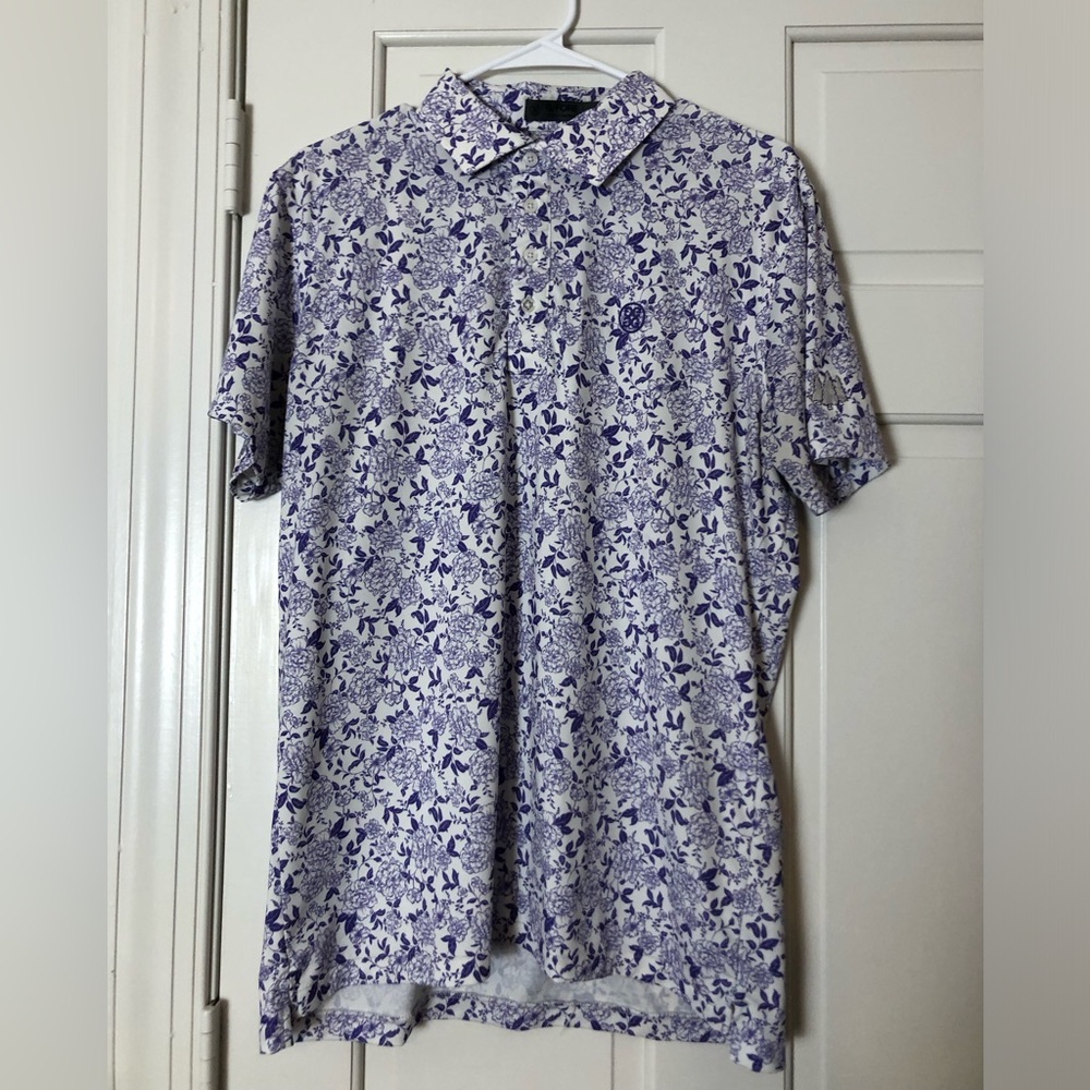 G/FORE White and Purple Floral Print Polo